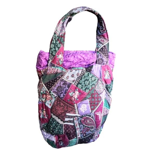 Vintage Handbags - LARGE Vintage 80s 90s Patchwork Handmade Cotton Tote Bag Floral Paisley Quilted